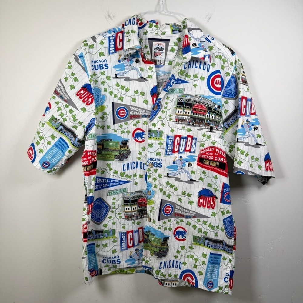 Reyn Spooner Aloha Mens Chicago Cubs Shirt L MLB Baseball Button Up FLAW